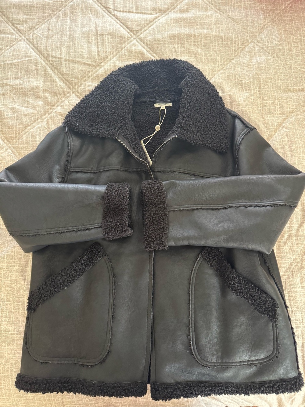 Max Studio Women's Black Shearling-Trim Coat